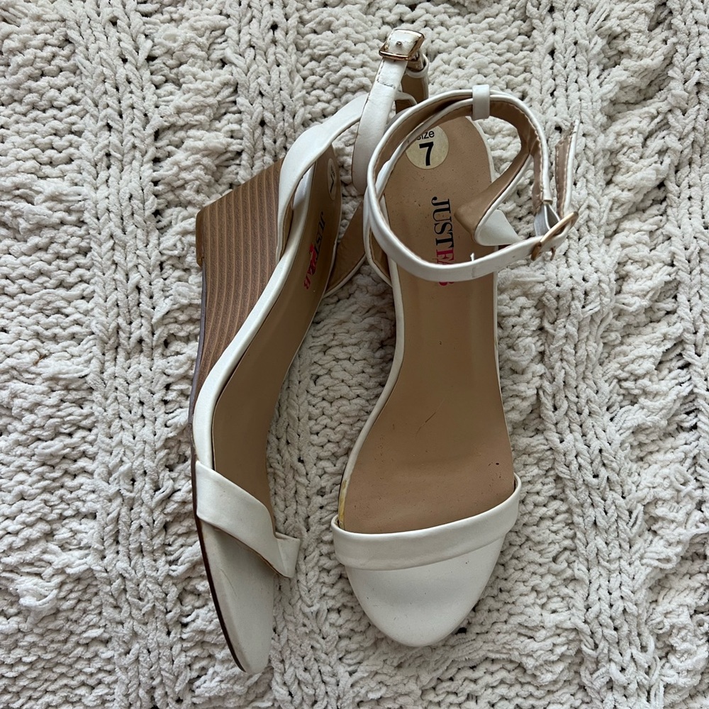 JustFab Cream Wedge Sandals